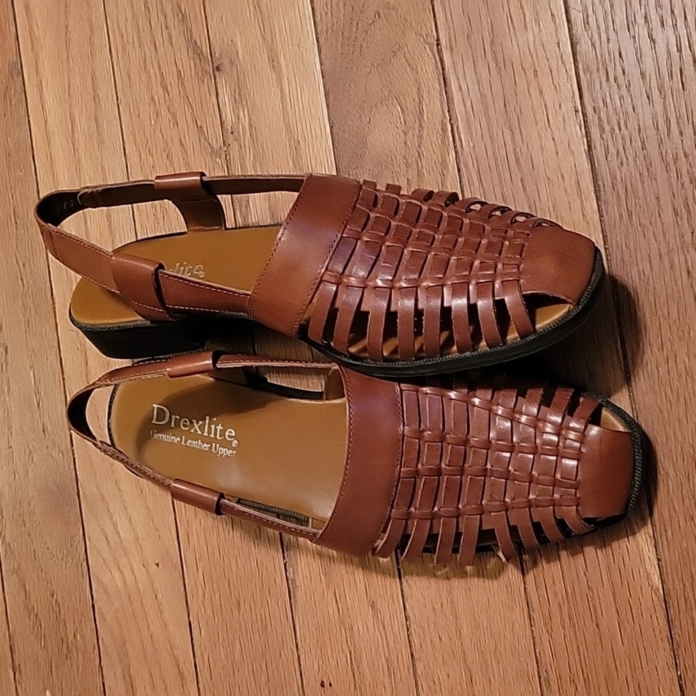 𝅺DREXLITE Brown Leather Braided slingback sandals size 7.5 women's ssandals